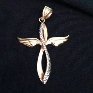 10kt white and yellow gold cross pendant